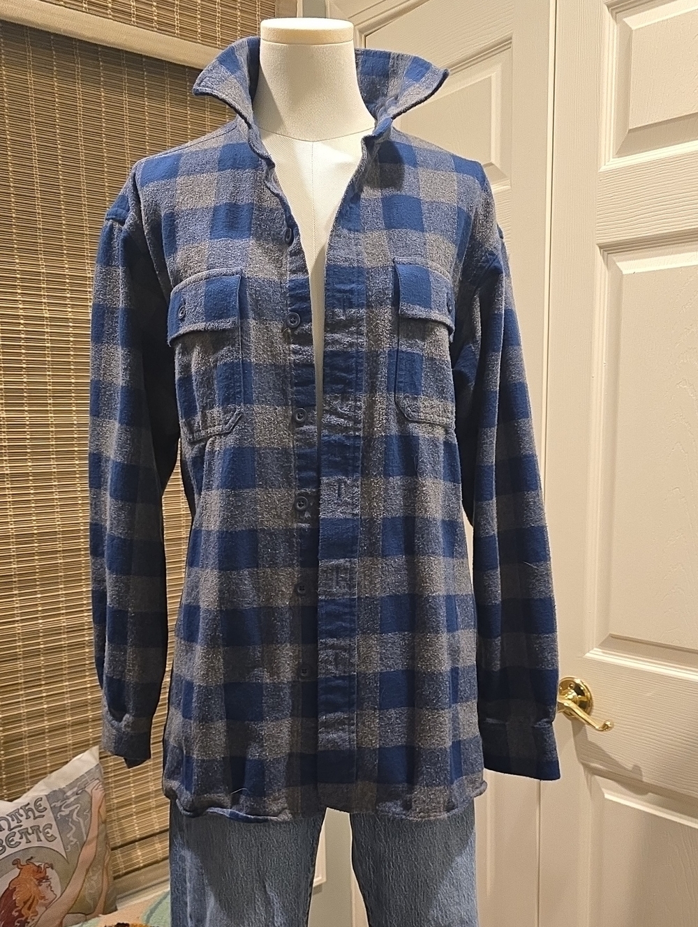 L.L. Bean Blue and Gray Plaid Casual Button-Down Shirt